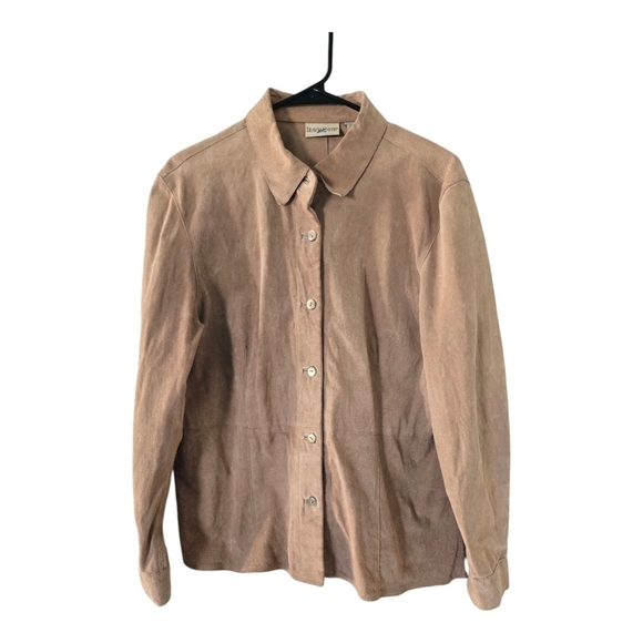 Travel Smith Suede Jacket Womens Size M Tan Long Sleeve Button Up Grunge - Picture 1 of 11